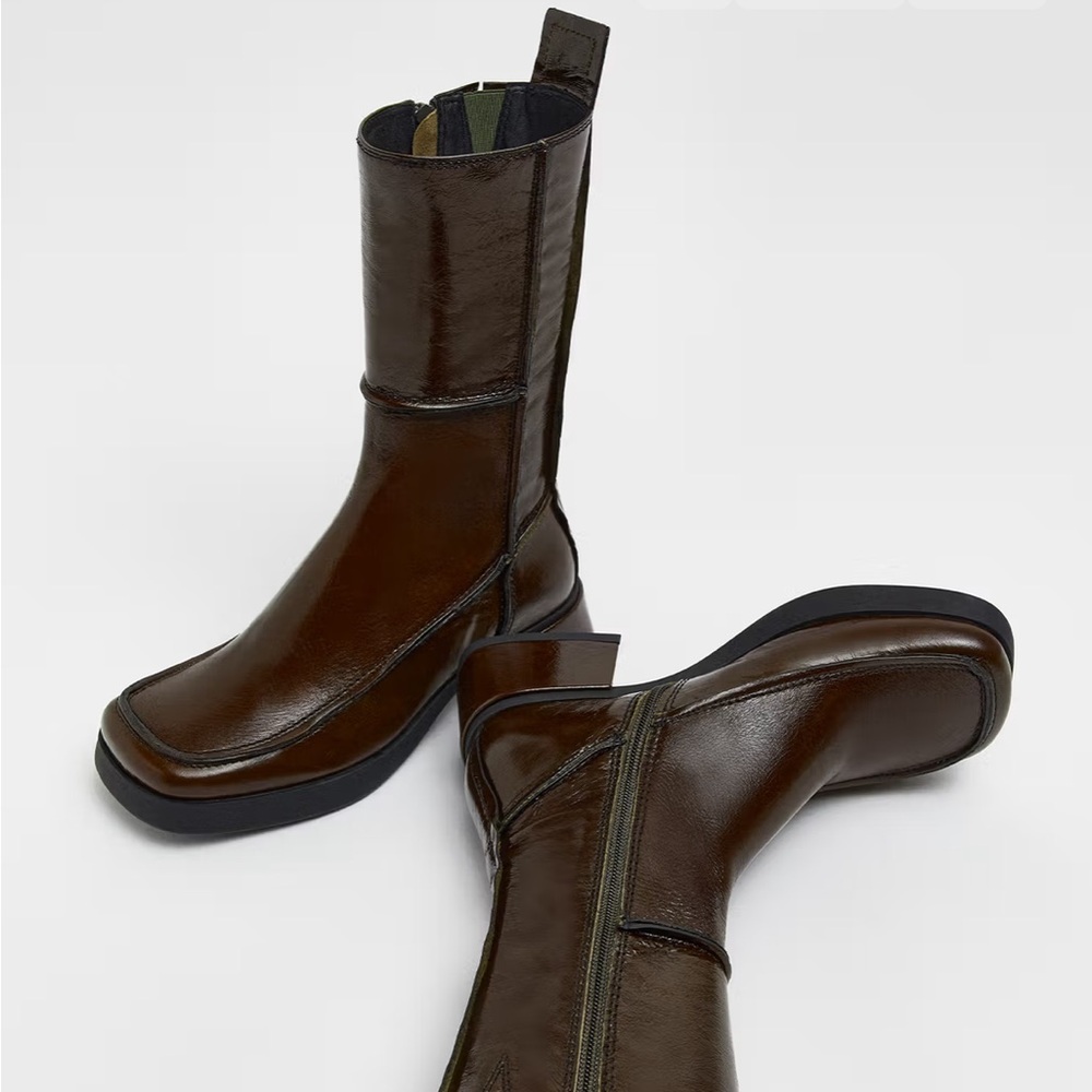 Square Toe Brown Leather Boots/ Miista Alzira Musgo Boots Brown/Chunky Heel Boot